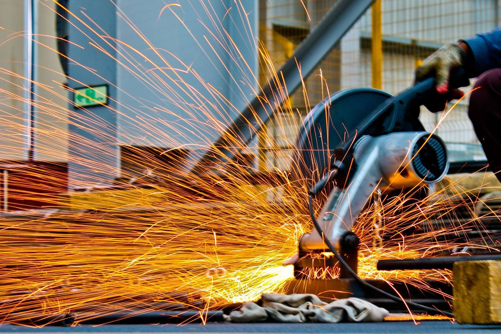 Welding sparks during an industrial strip-out